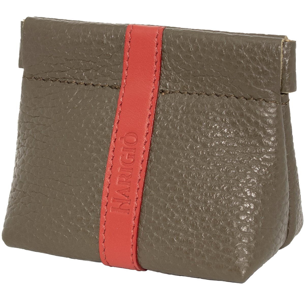 Portamonete vera pelle donna, borsello verde rosso chiusura a molla