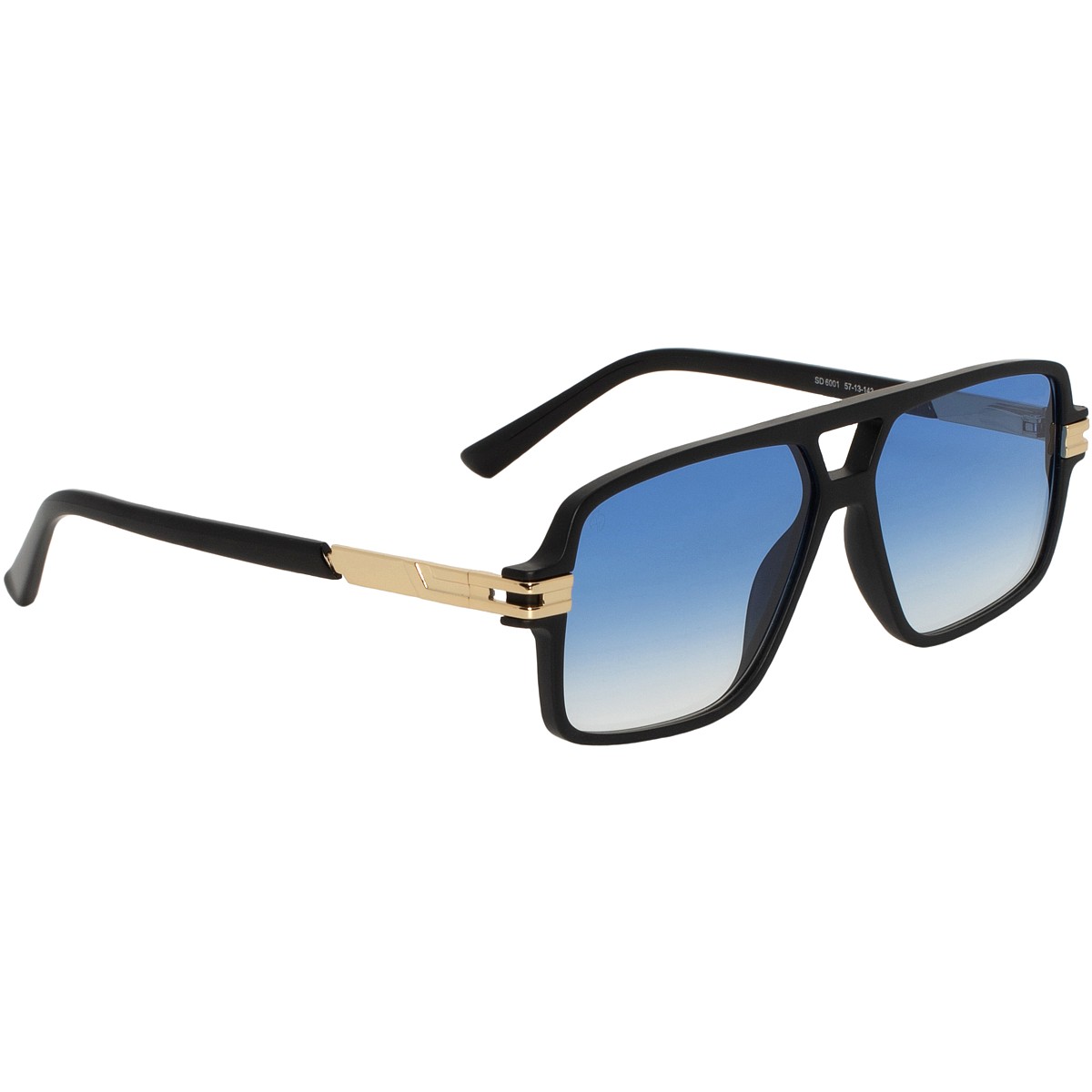 Occhiali da sole uomo montatura nera con oro, filtri azzurri sfumati