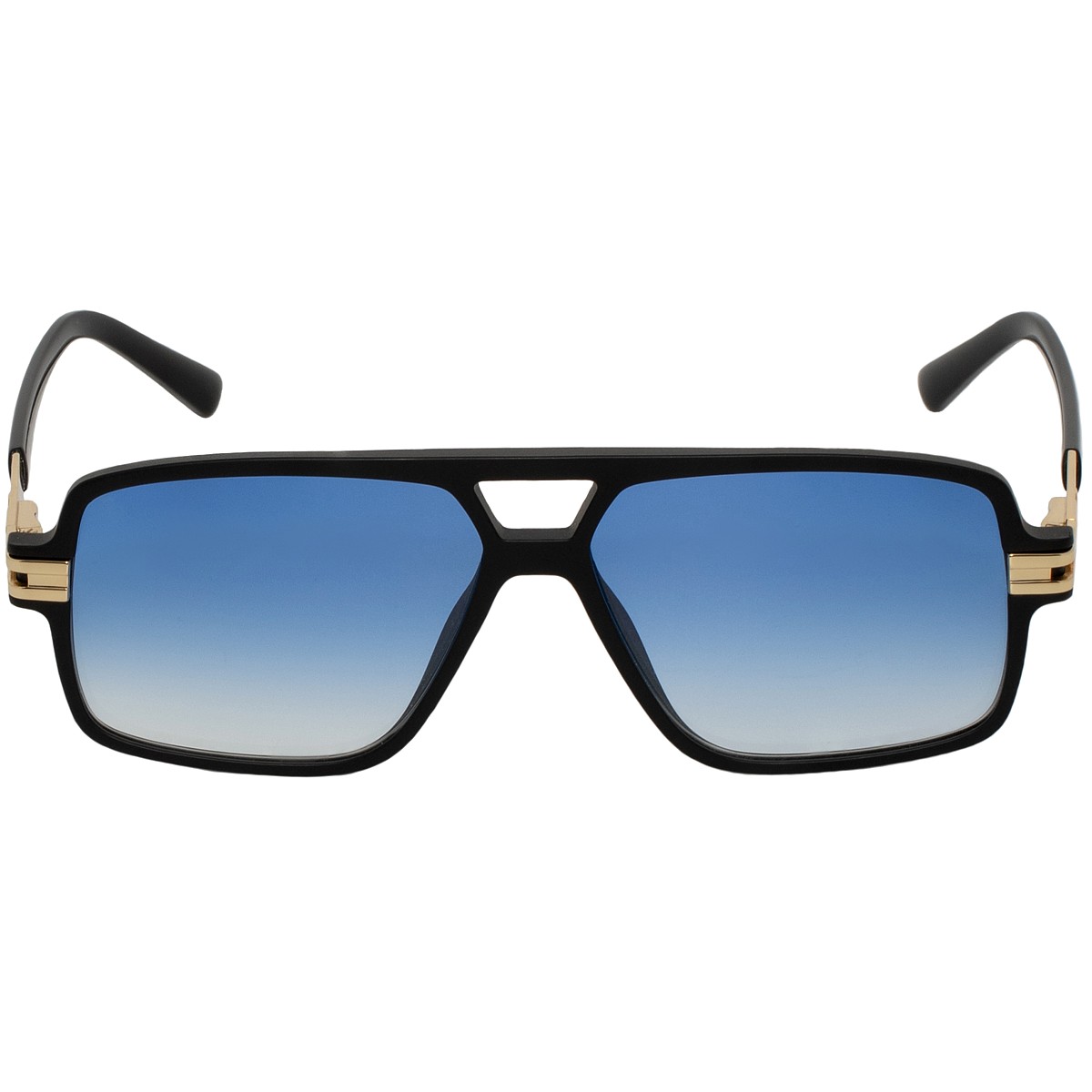 Occhiali da sole uomo montatura nera con oro, filtri azzurri sfumati