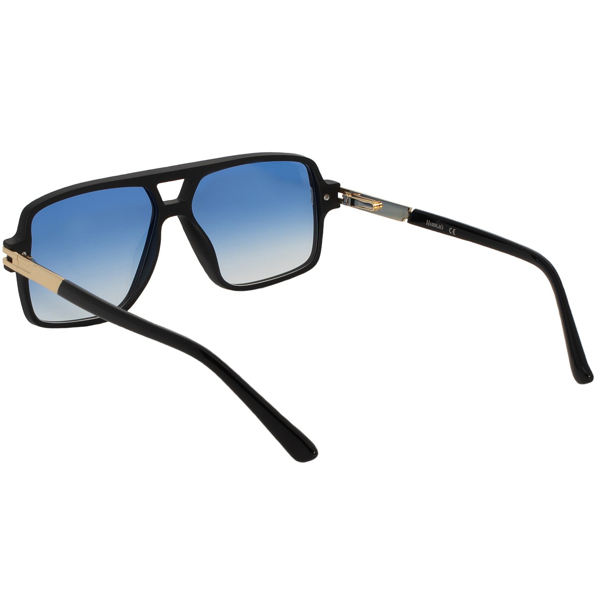 Occhiali da sole uomo montatura nera con oro, filtri azzurri sfumati