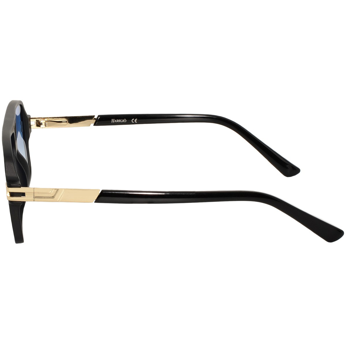 Occhiali da sole uomo montatura nera con oro, filtri azzurri sfumati