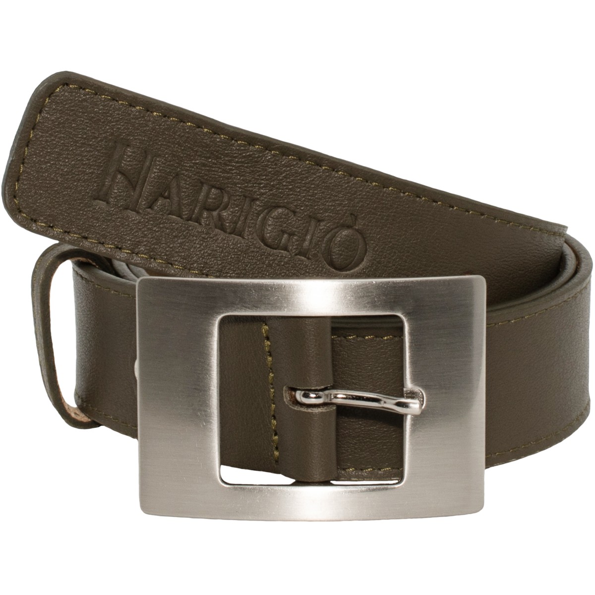 Cintura vera pelle uomo donna colore verde, cinta fibbia argentata