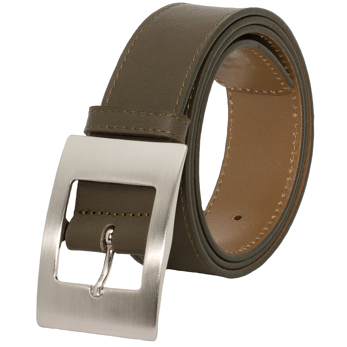 Cintura vera pelle uomo donna colore verde, cinta fibbia argentata