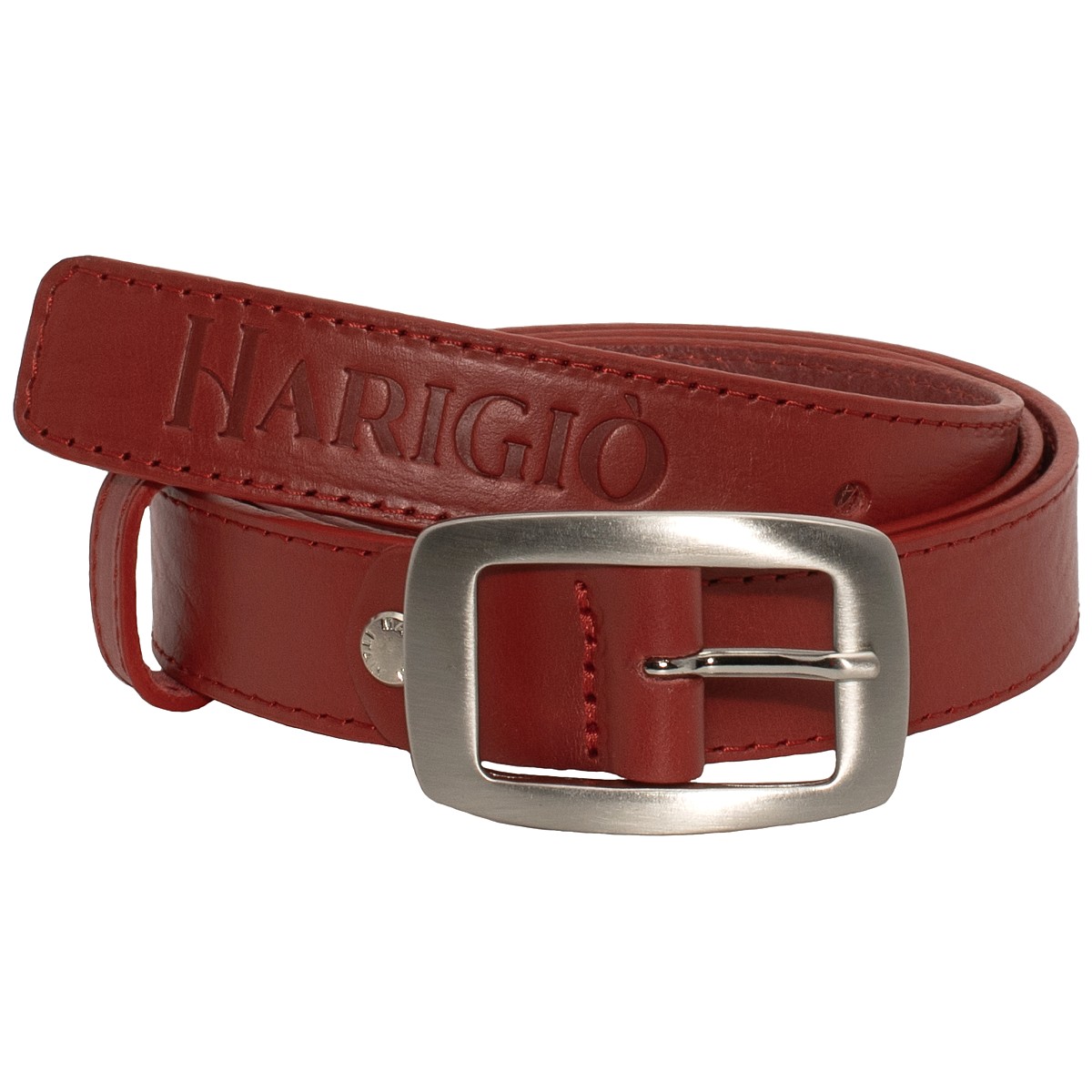 Cintura unisex colore rossa vera pelle, cinta con fibbia argentata