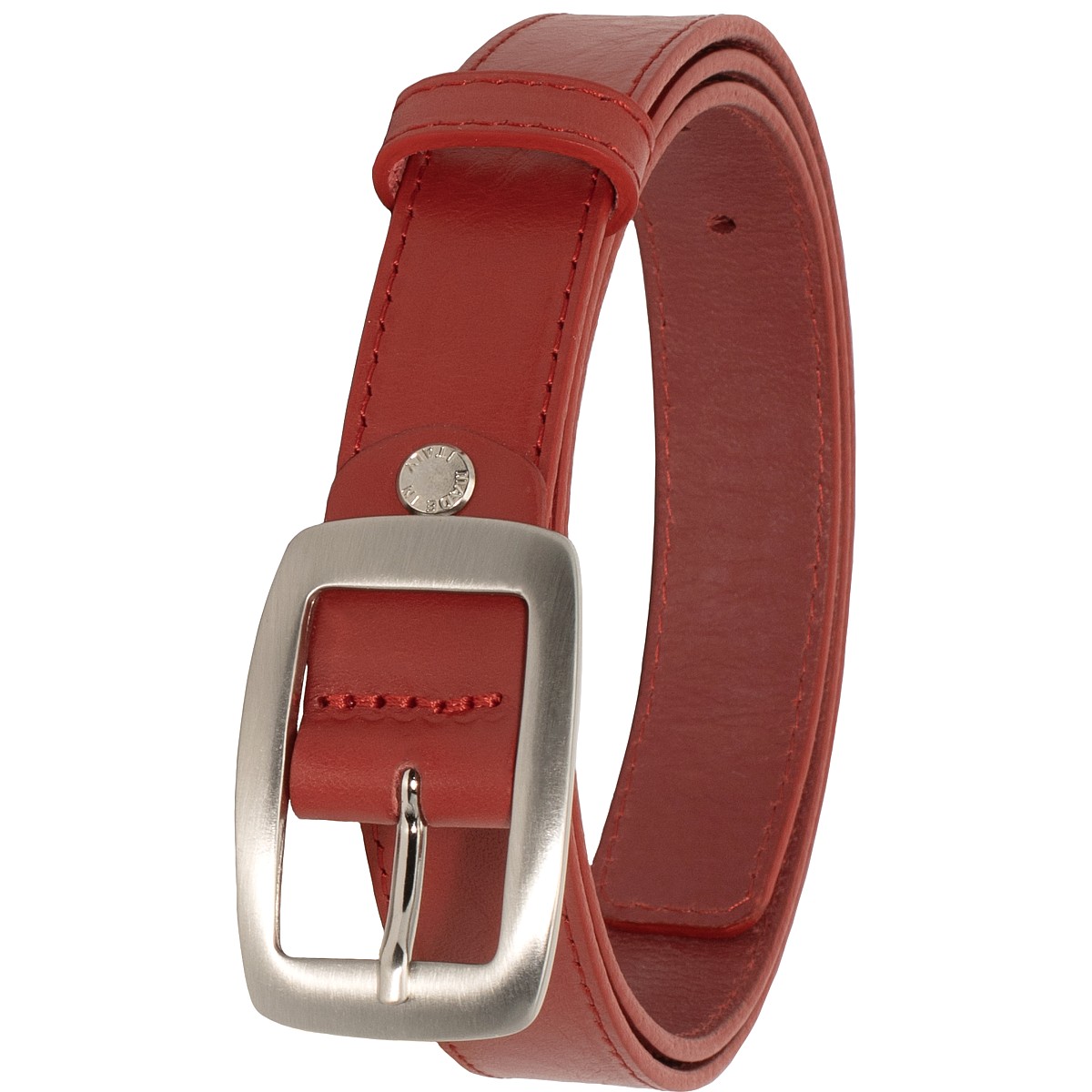 Cintura unisex colore rossa vera pelle, cinta con fibbia argentata