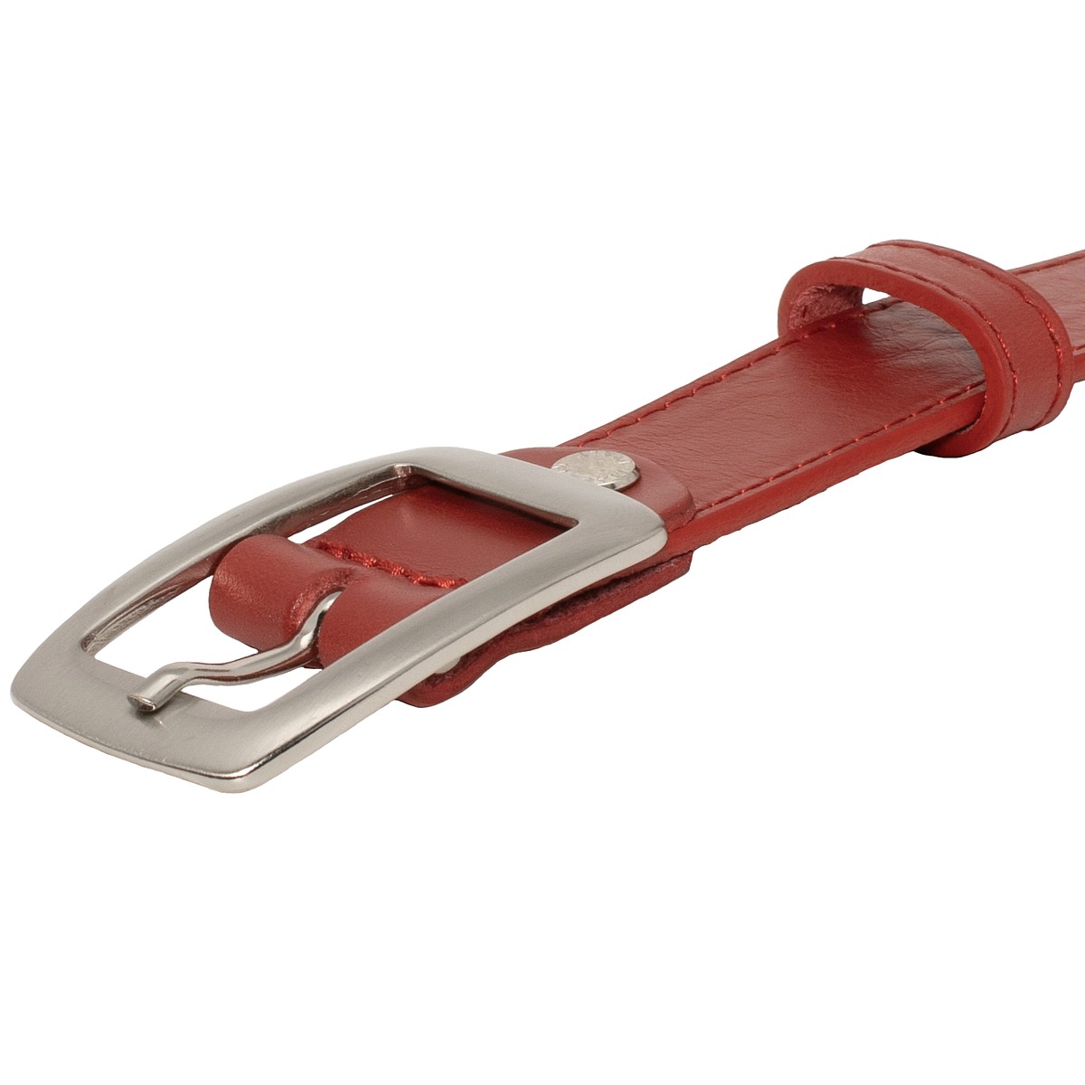 Cintura unisex colore rossa vera pelle, cinta con fibbia argentata
