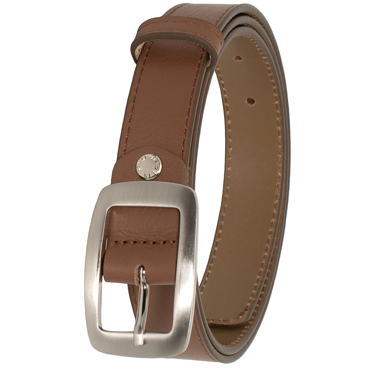 Cintura marrone vera pelle, cinta unisex con fibbia colore argento