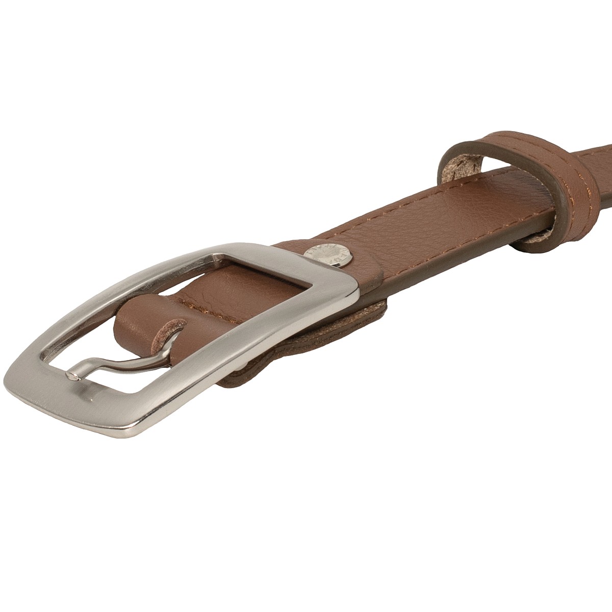 Cintura marrone vera pelle, cinta unisex con fibbia colore argento