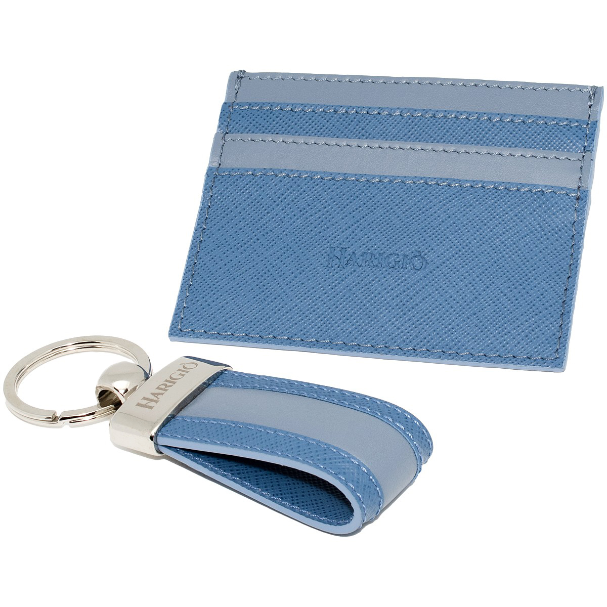 Portacarte di credito portachiavi vera pelle celeste da uomo e donna