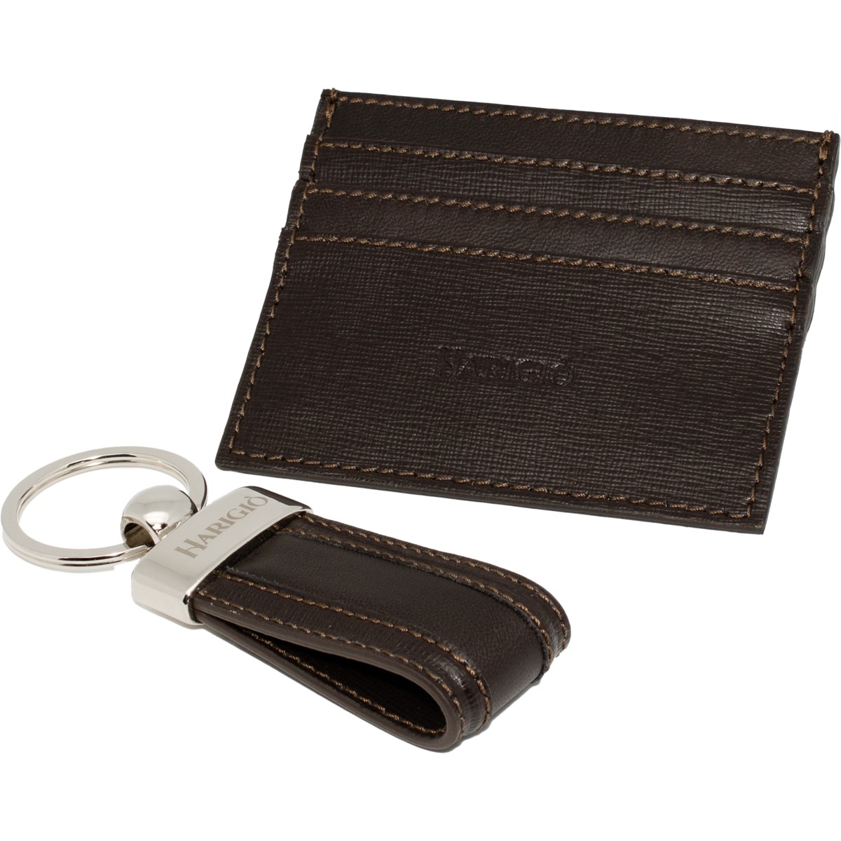 Portacarte di credito con portachiavi vera pelle unisex marrone