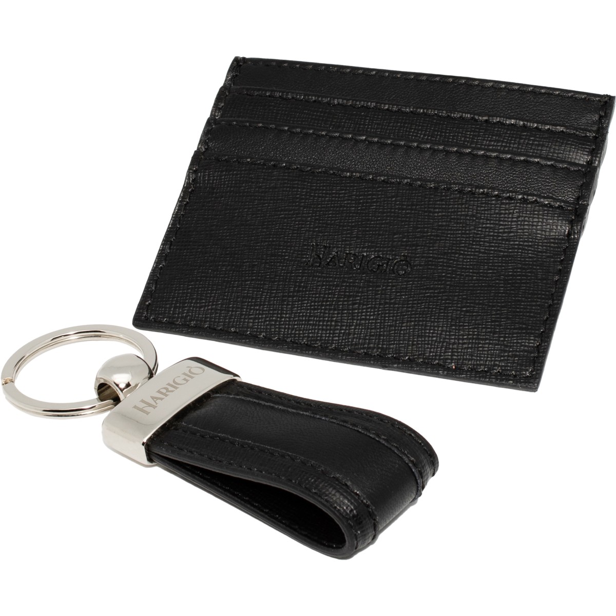 Portacarte di credito con portachiavi unisex vera pelle nero