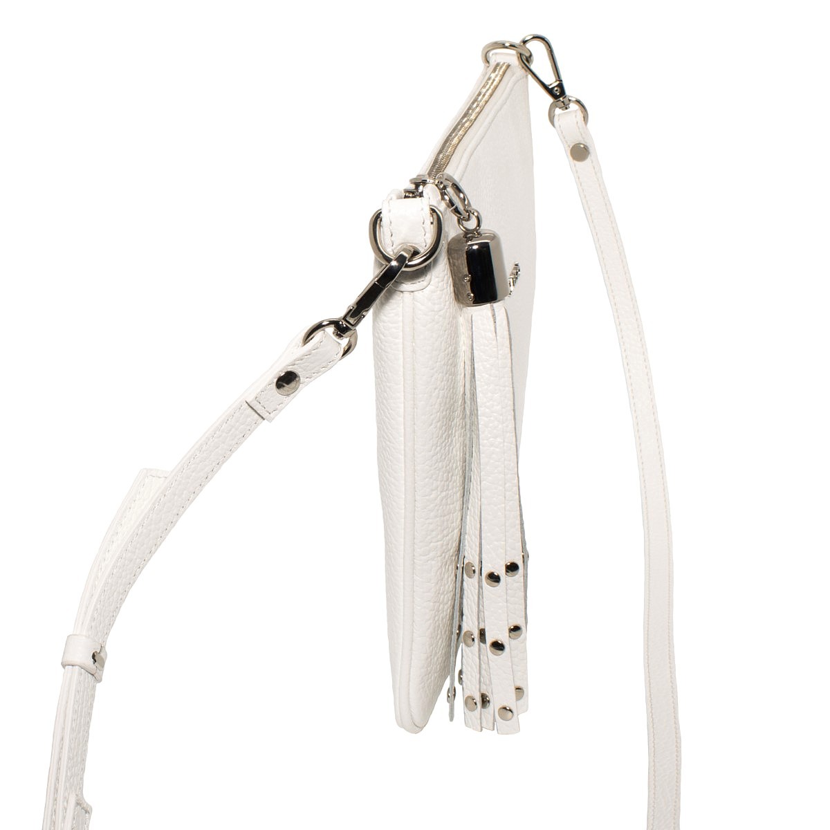 Borsa in vera pelle piatta colore bianca da donna, tracolla removibile