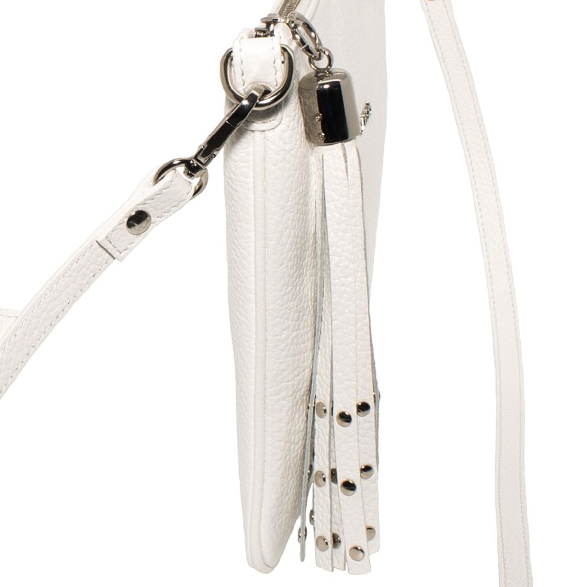 Borsa in vera pelle piatta colore bianca da donna, tracolla removibile