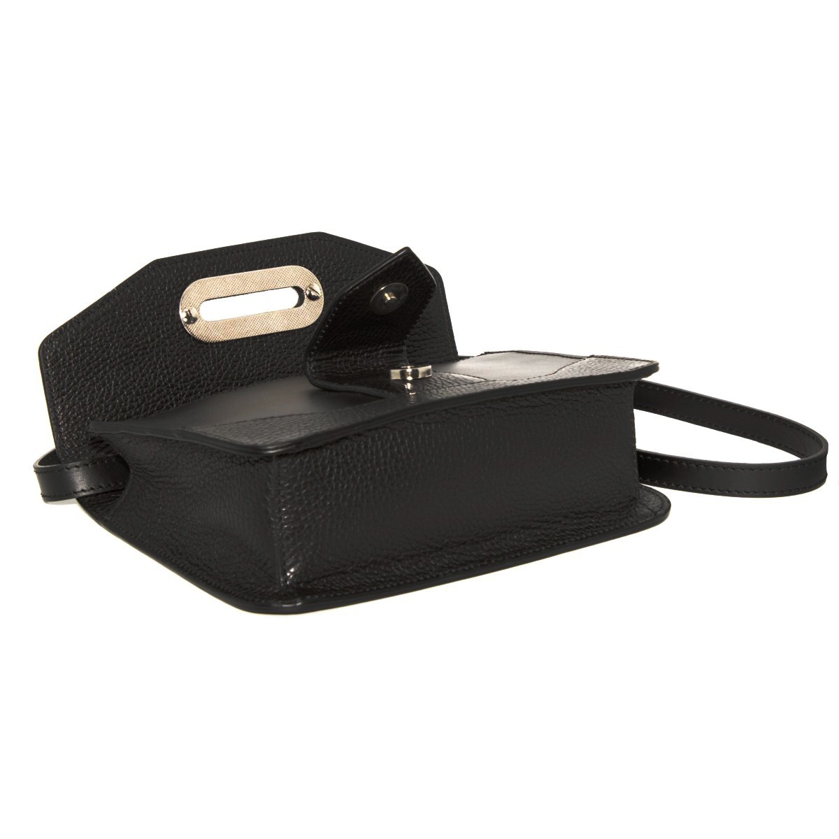 Borsa in vera pelle nera da donna, con tracolla lunga regolabile