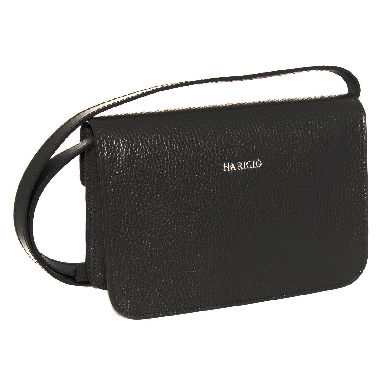 Borsa in vera pelle nera da donna, con tracolla lunga regolabile