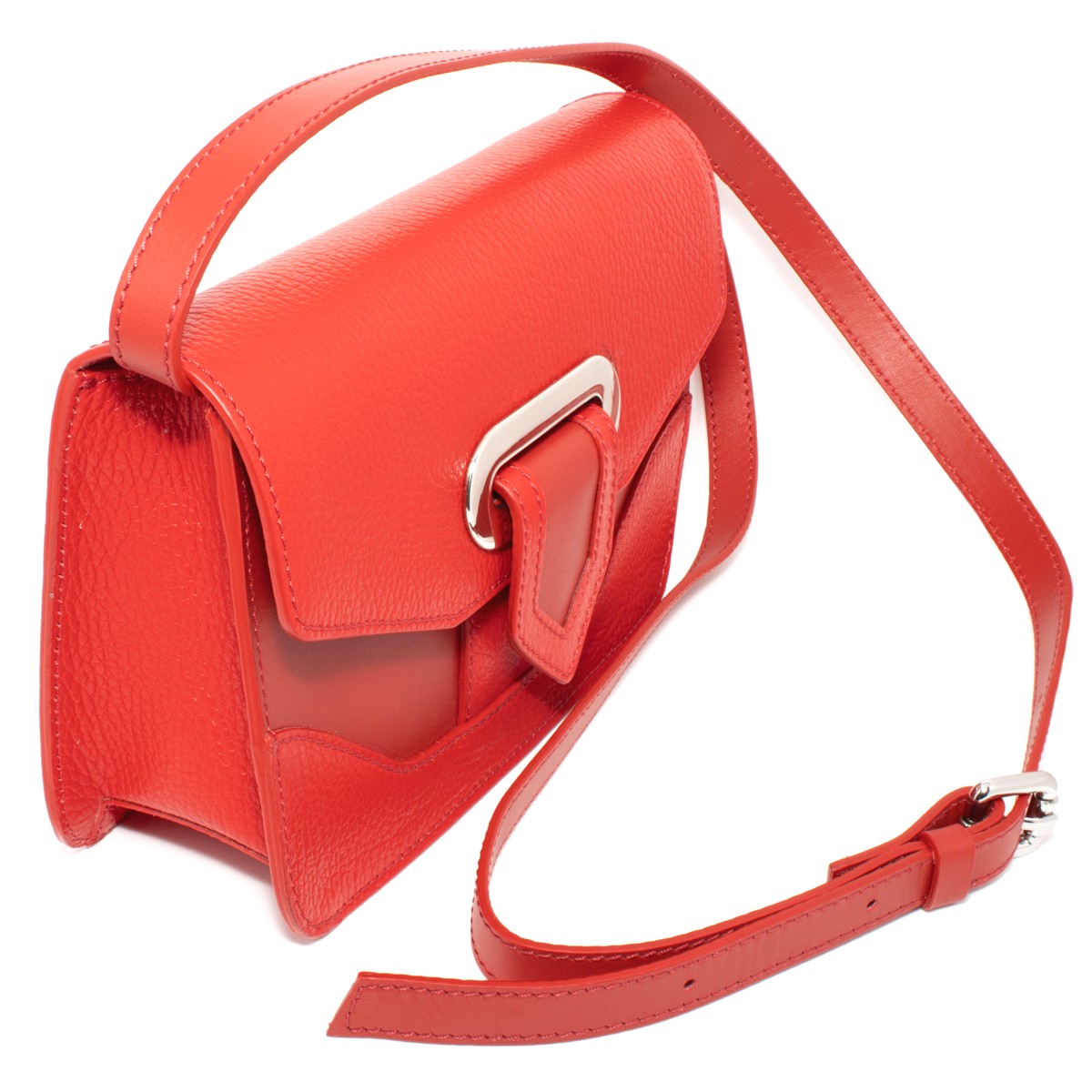 Borsa da donna vera pelle rossa, tracolla con regolazione misura