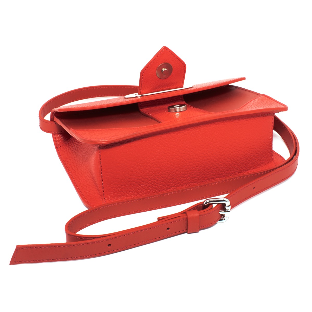 Borsa da donna vera pelle rossa, tracolla con regolazione misura