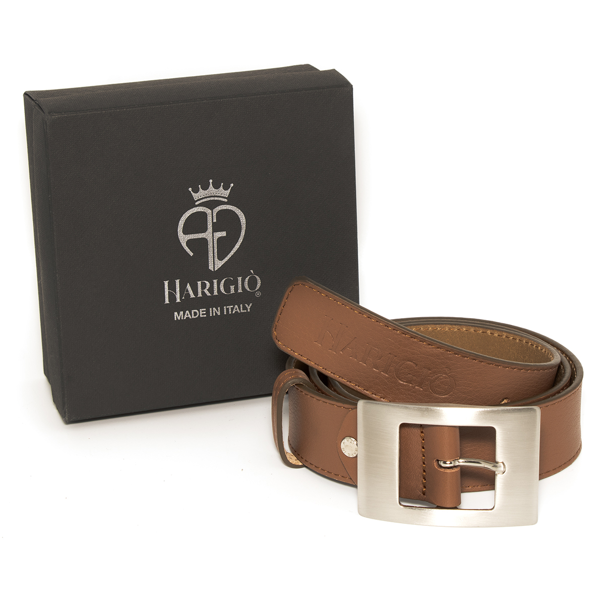 Cintura uomo donna vera pelle marrone, cinta con fibbia argentata