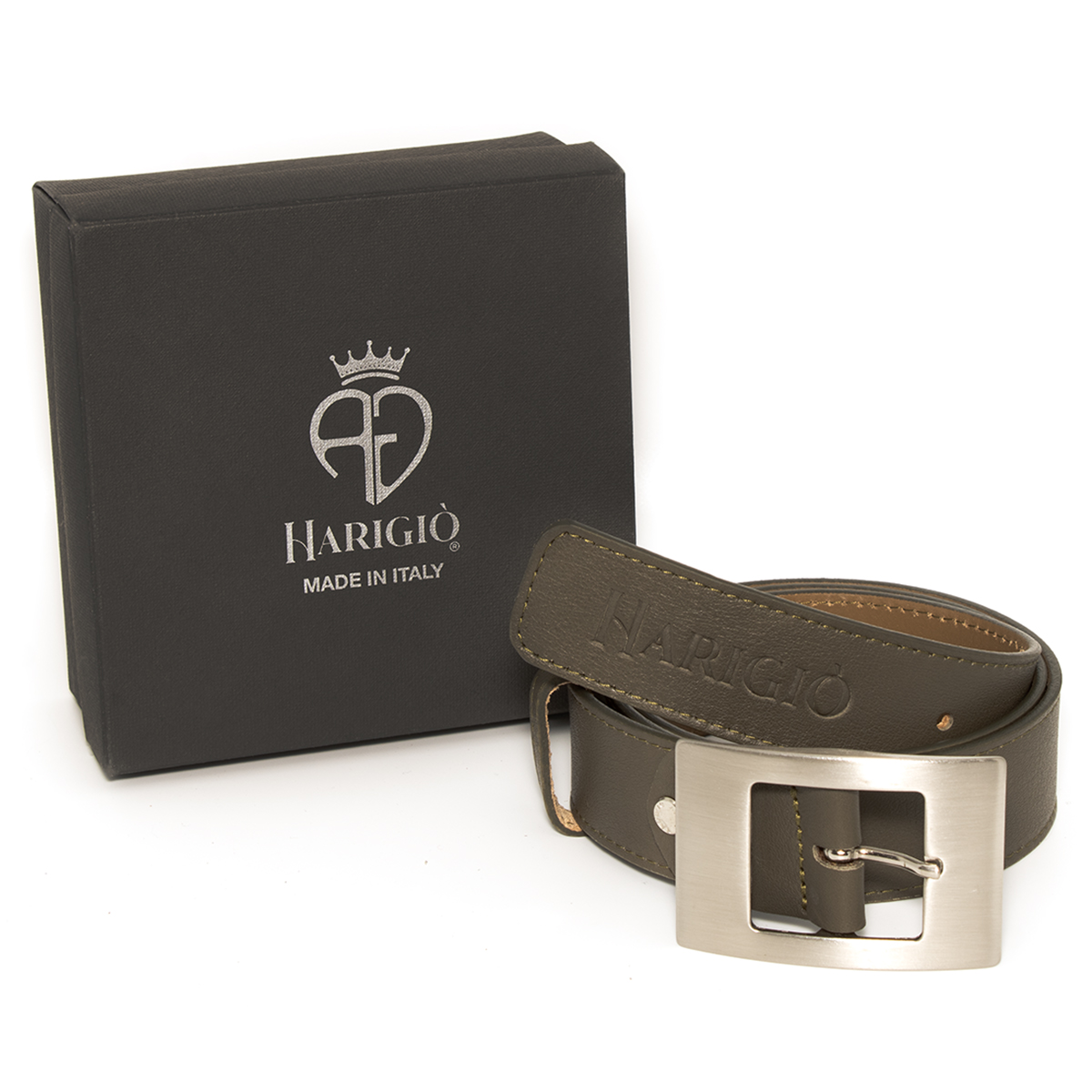 Cintura vera pelle uomo donna colore verde, cinta fibbia argentata