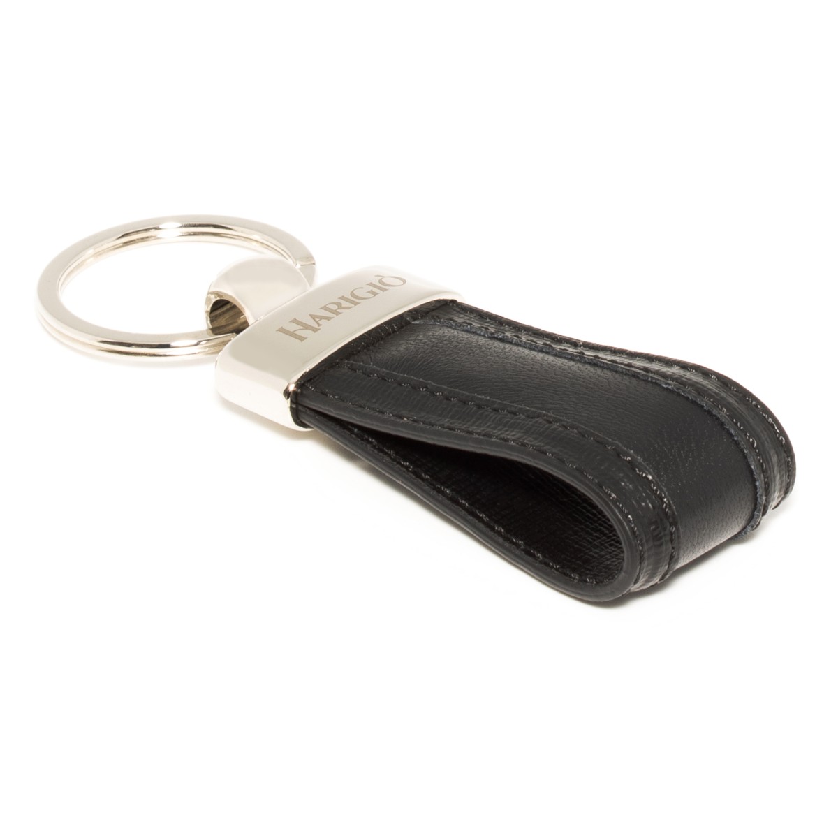 Portachiavi in vera pelle nero uomo donna con anello blisè