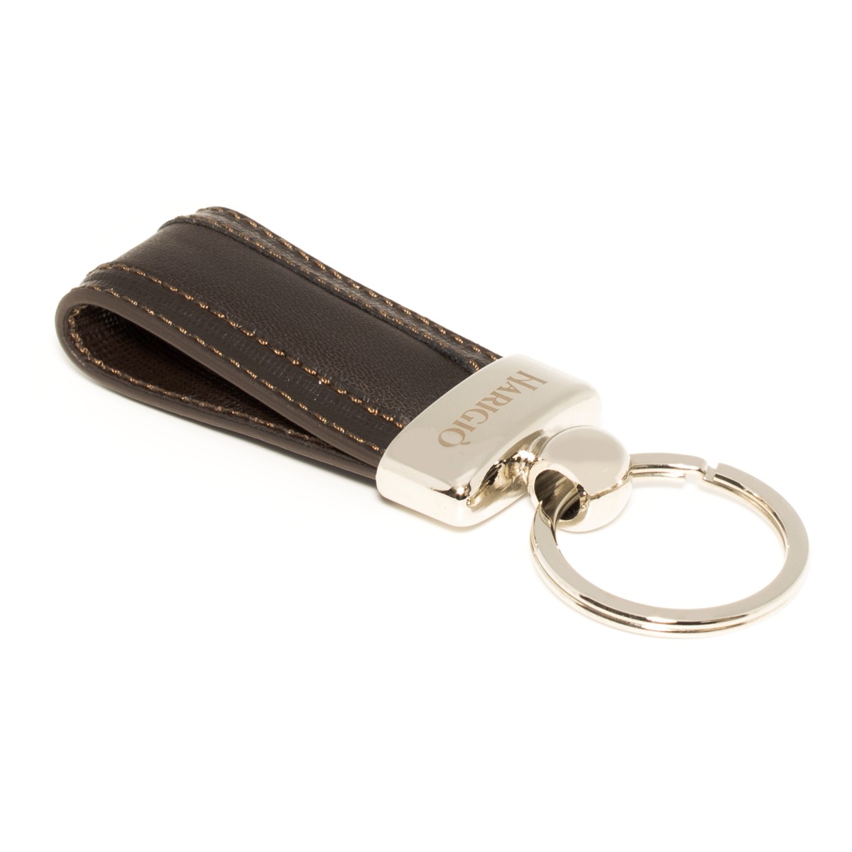 Portachiavi unisex in vera pelle con anello colore marrone