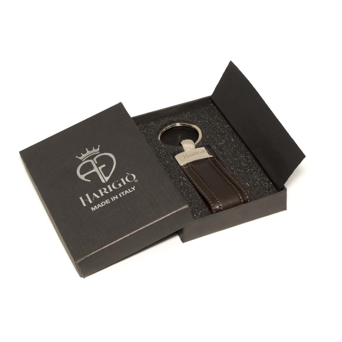 Portachiavi unisex in vera pelle con anello colore marrone