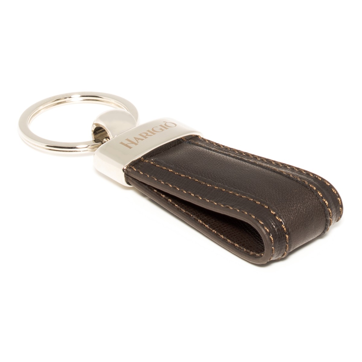 Portachiavi unisex in vera pelle con anello colore marrone