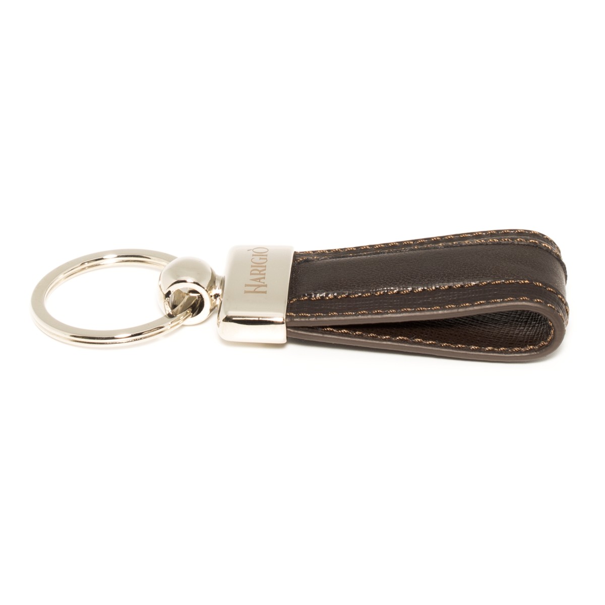 Portachiavi unisex in vera pelle con anello colore marrone