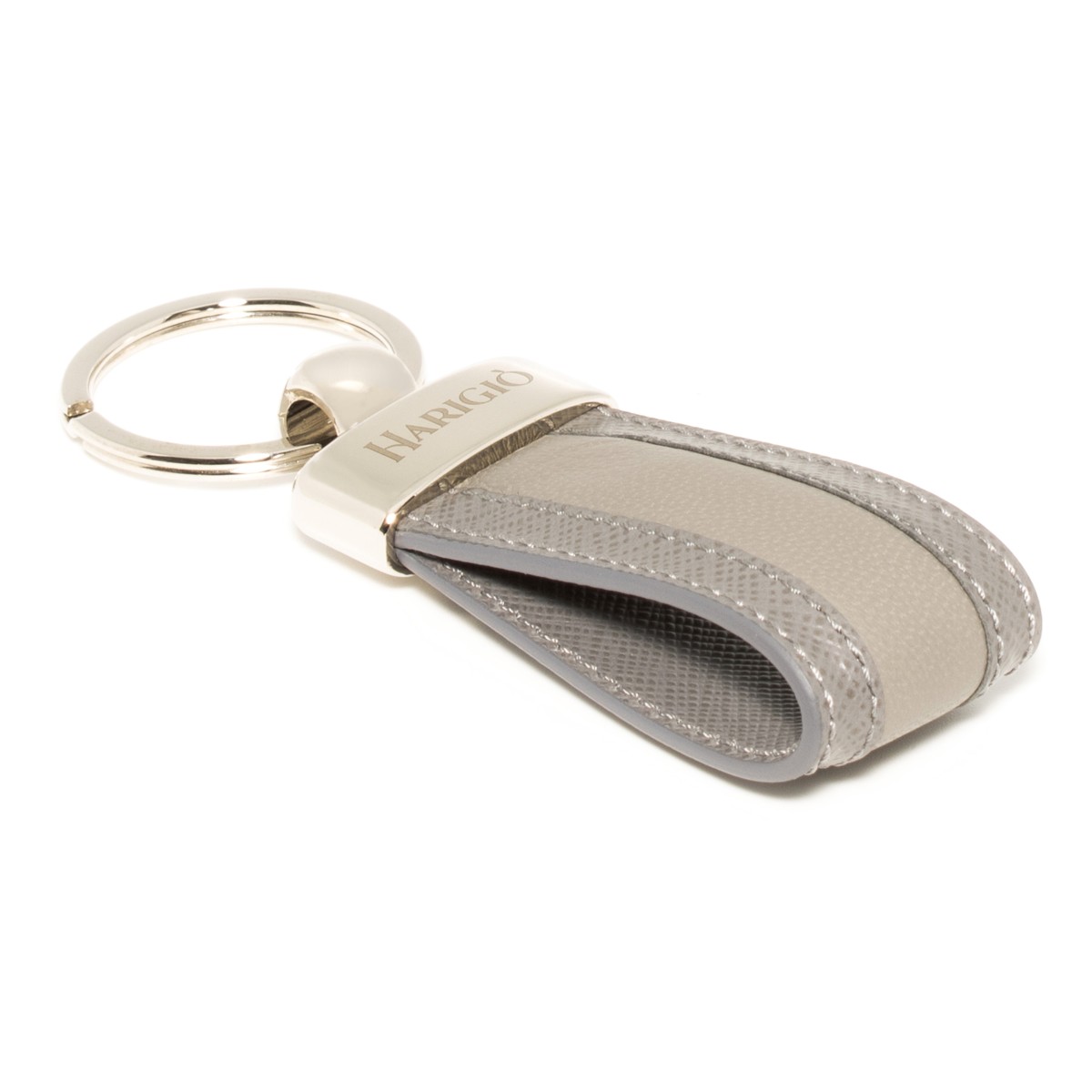 Portachiavi in pelle di colore grigio unisex con anello blisè
