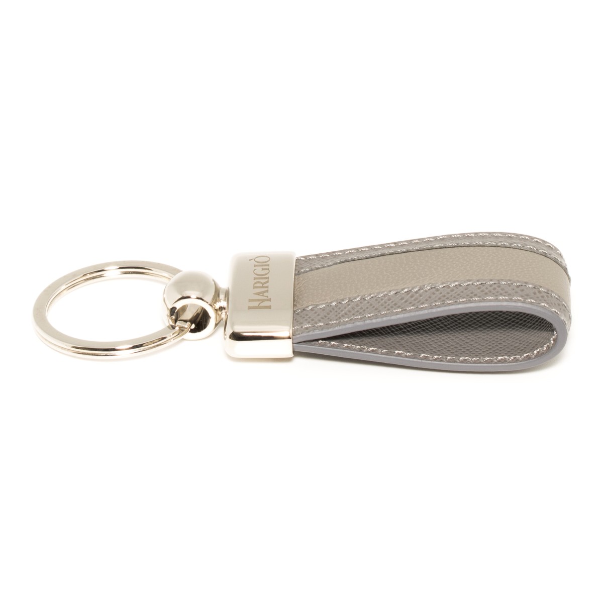 Portachiavi in pelle di colore grigio unisex con anello blisè
