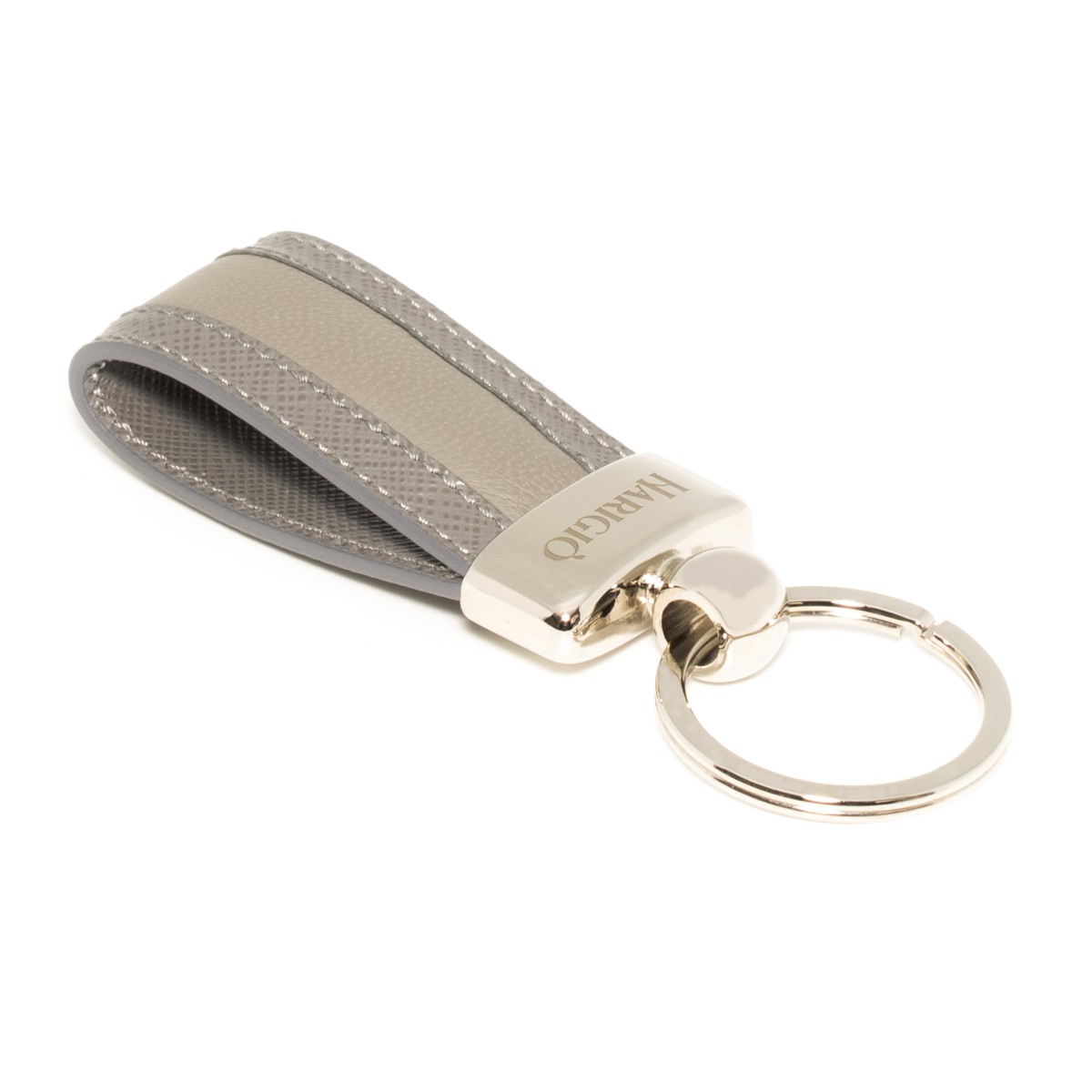 Portachiavi in pelle di colore grigio unisex con anello blisè