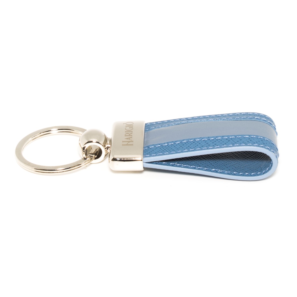 Portachiavi in vera pelle unisex con anello di colore celeste