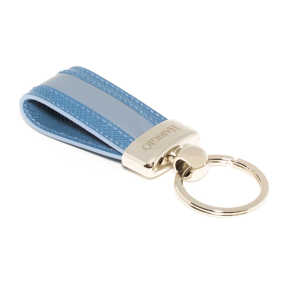 Portachiavi in vera pelle unisex con anello di colore celeste