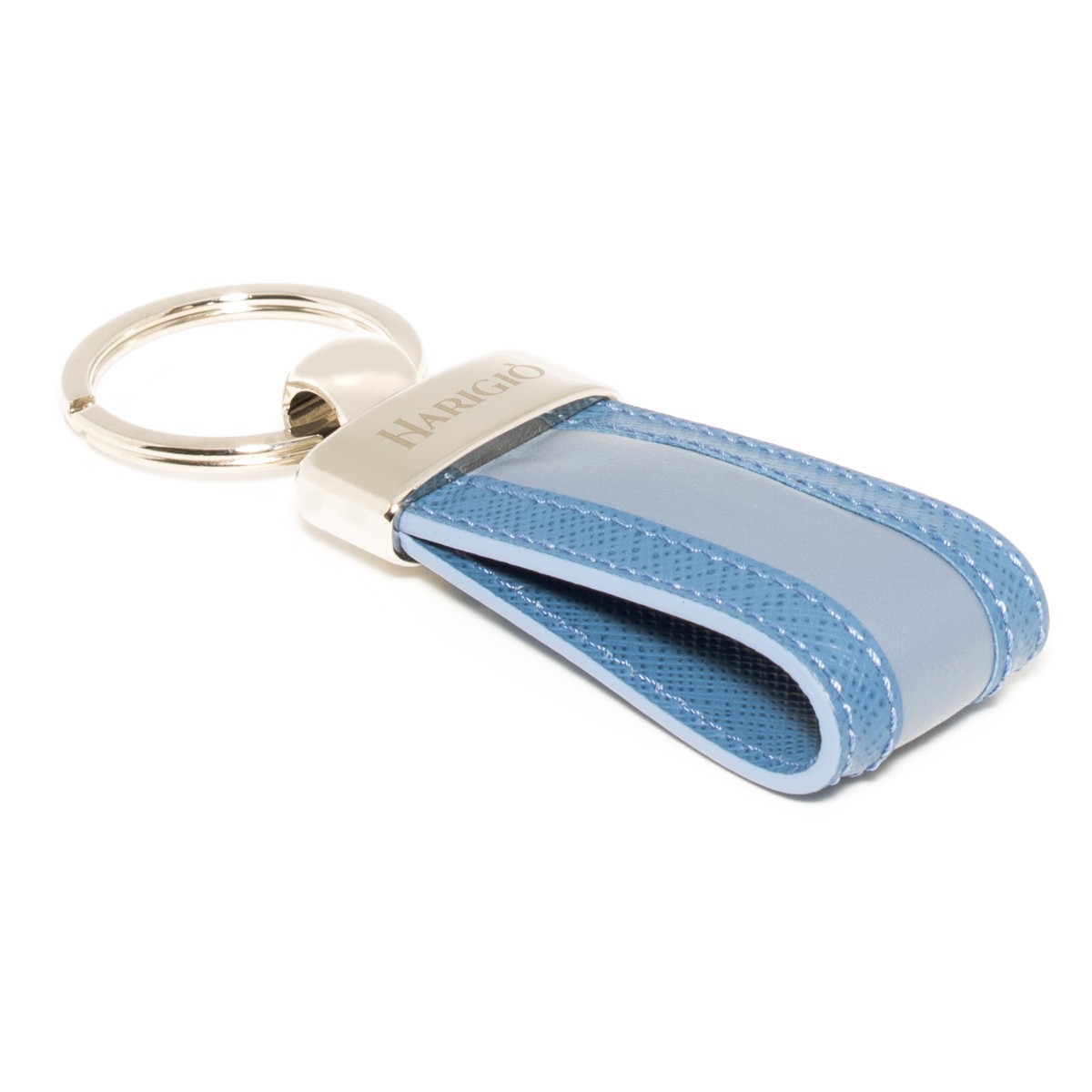 Portachiavi in vera pelle unisex con anello di colore celeste