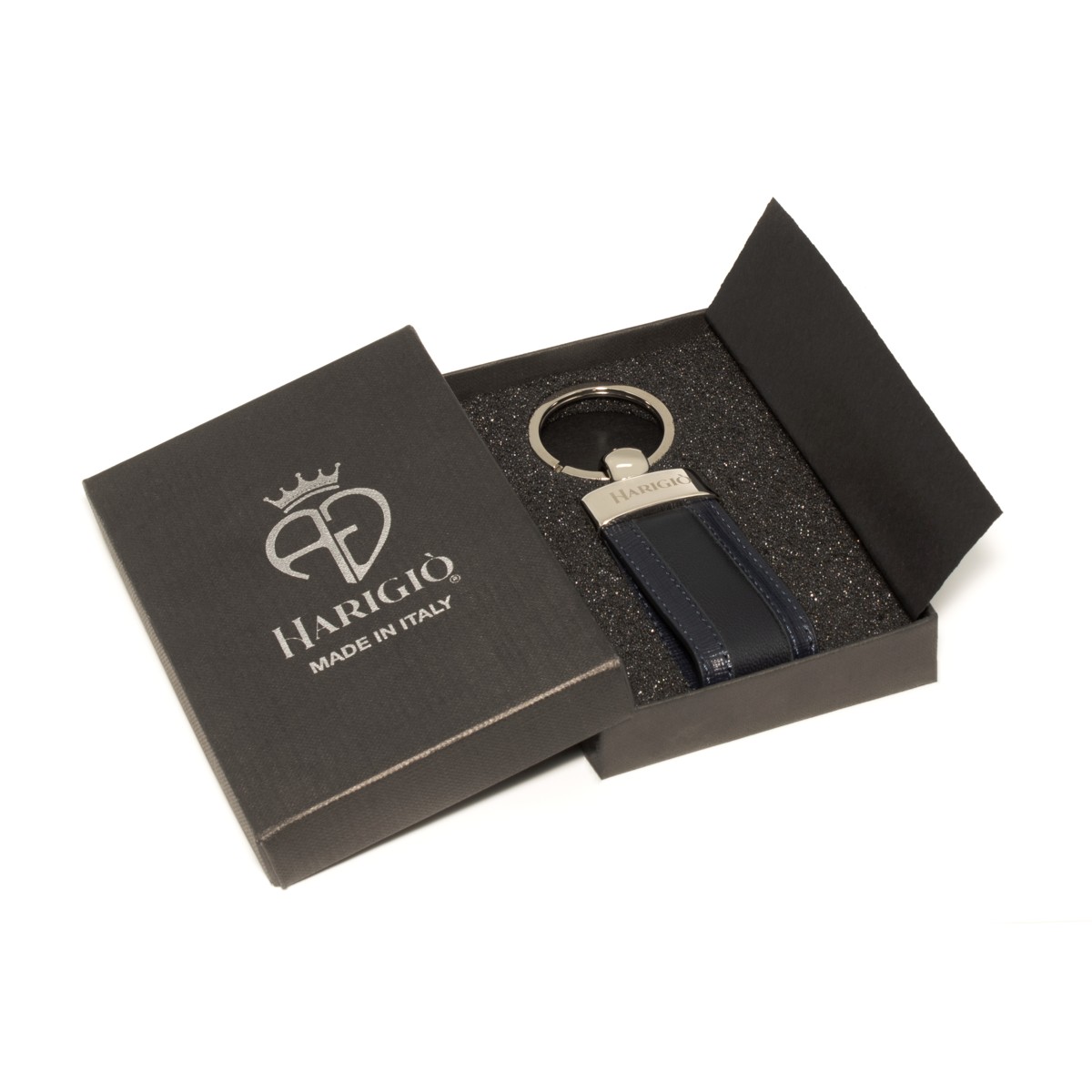 Portachiavi vera pelle colore blu per uomo e donna con anello blisè