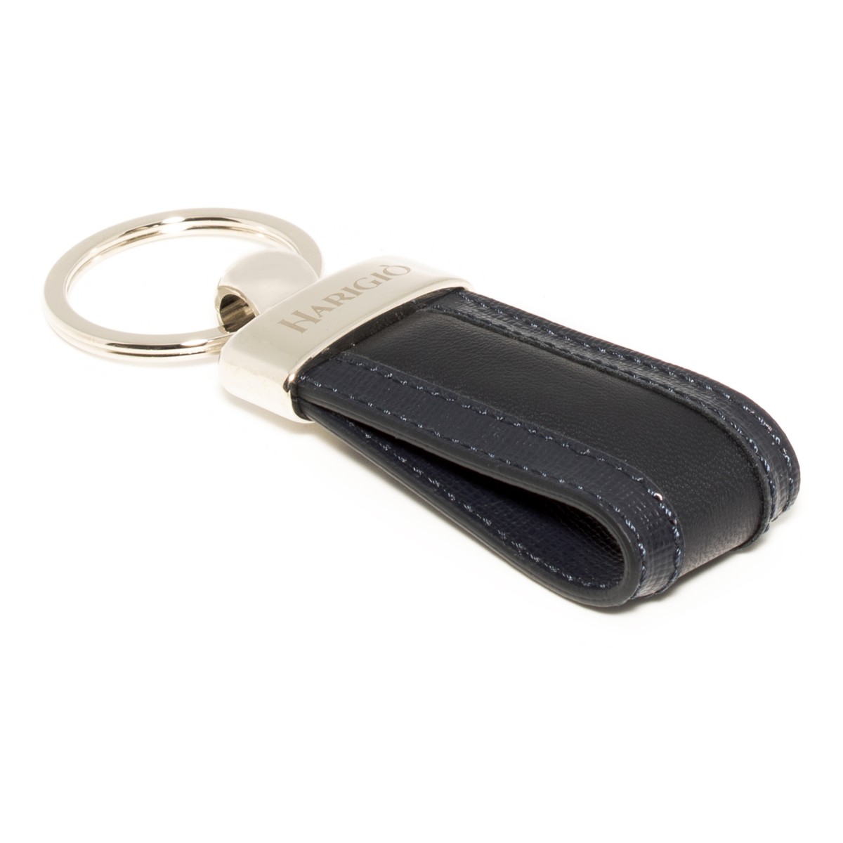 Portachiavi vera pelle colore blu per uomo e donna con anello blisè