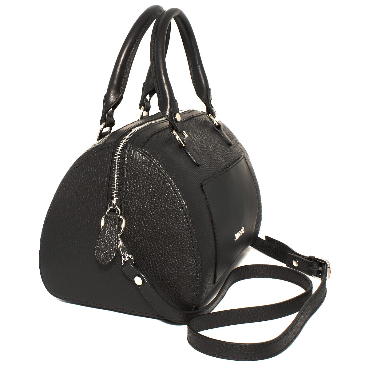 Bauletto in vera pelle da donna nero, tracolla regolabile removibile