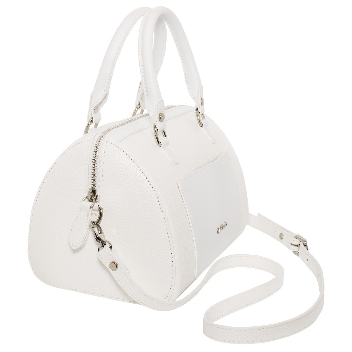 Bauletto da donna in vera pelle bianco, tracolla regolabile removibile