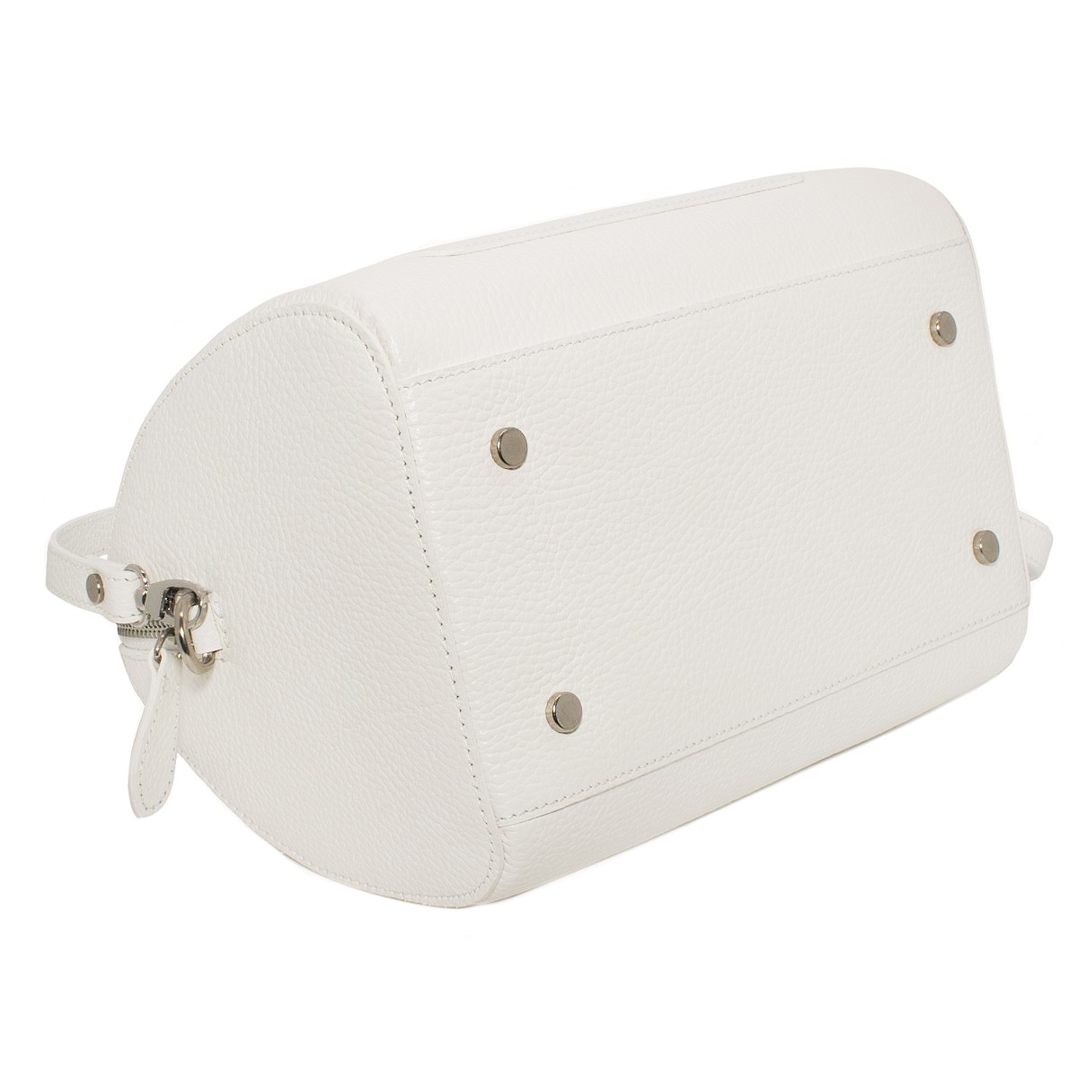 Bauletto da donna in vera pelle bianco, tracolla regolabile removibile