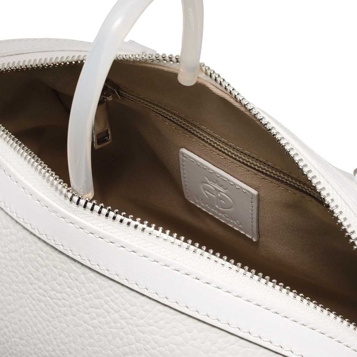 Bauletto da donna in vera pelle bianco, tracolla regolabile removibile