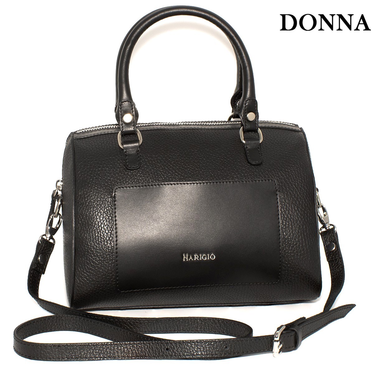 Bauletto in vera pelle da donna nero, tracolla regolabile removibile