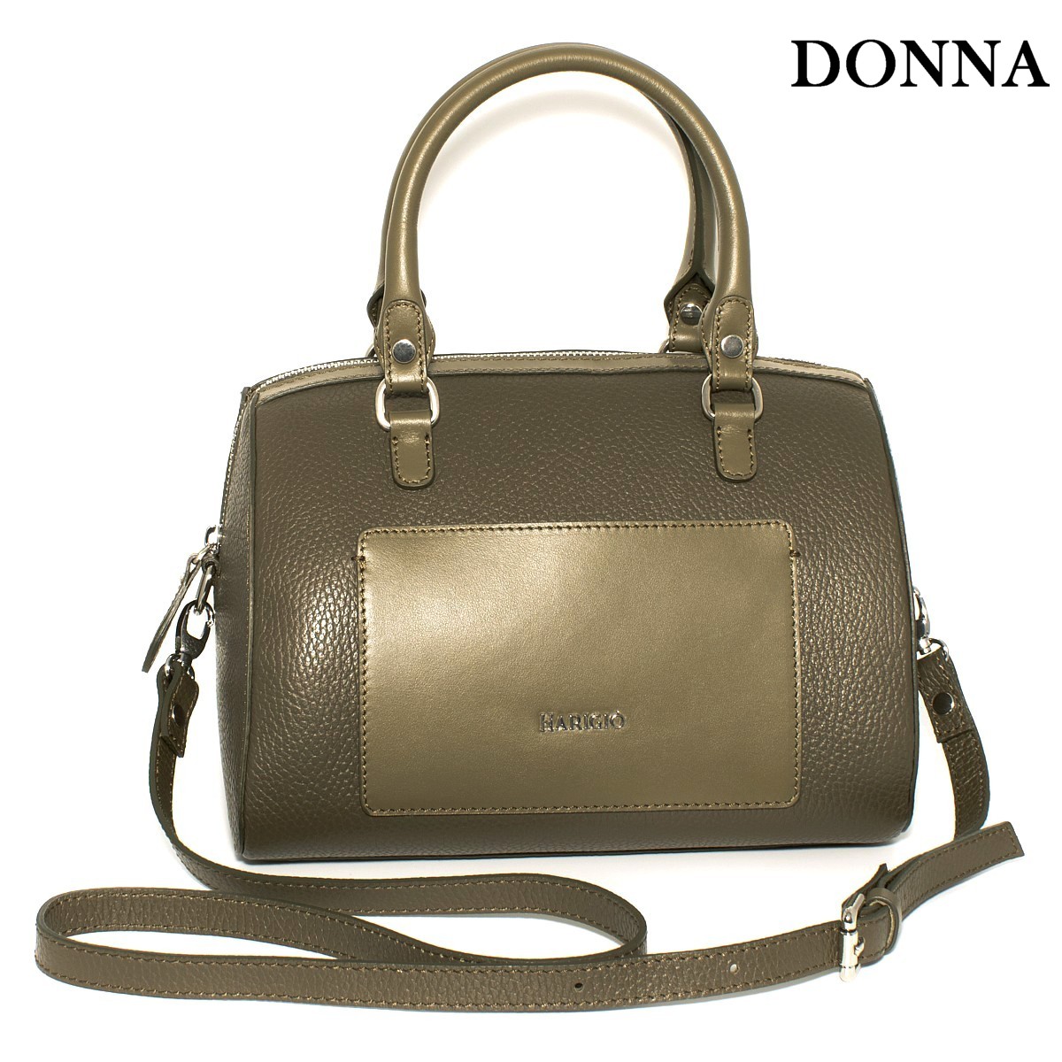 Bauletto donna vera pelle colore verde, tracolla regolabile removibile