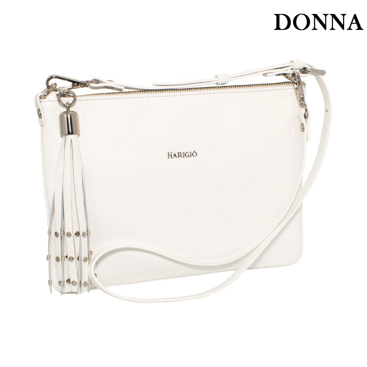 Borsa in vera pelle piatta colore bianca da donna, tracolla removibile