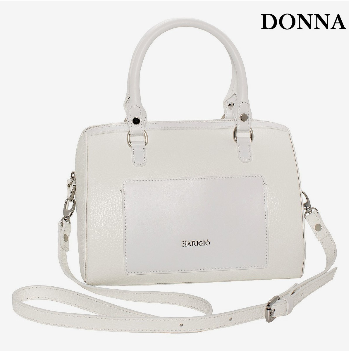 Bauletto da donna in vera pelle bianco, tracolla regolabile removibile