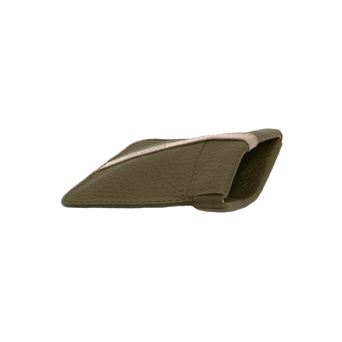 Portamonete con chiusura a molla in vera pelle, borsello verde beige