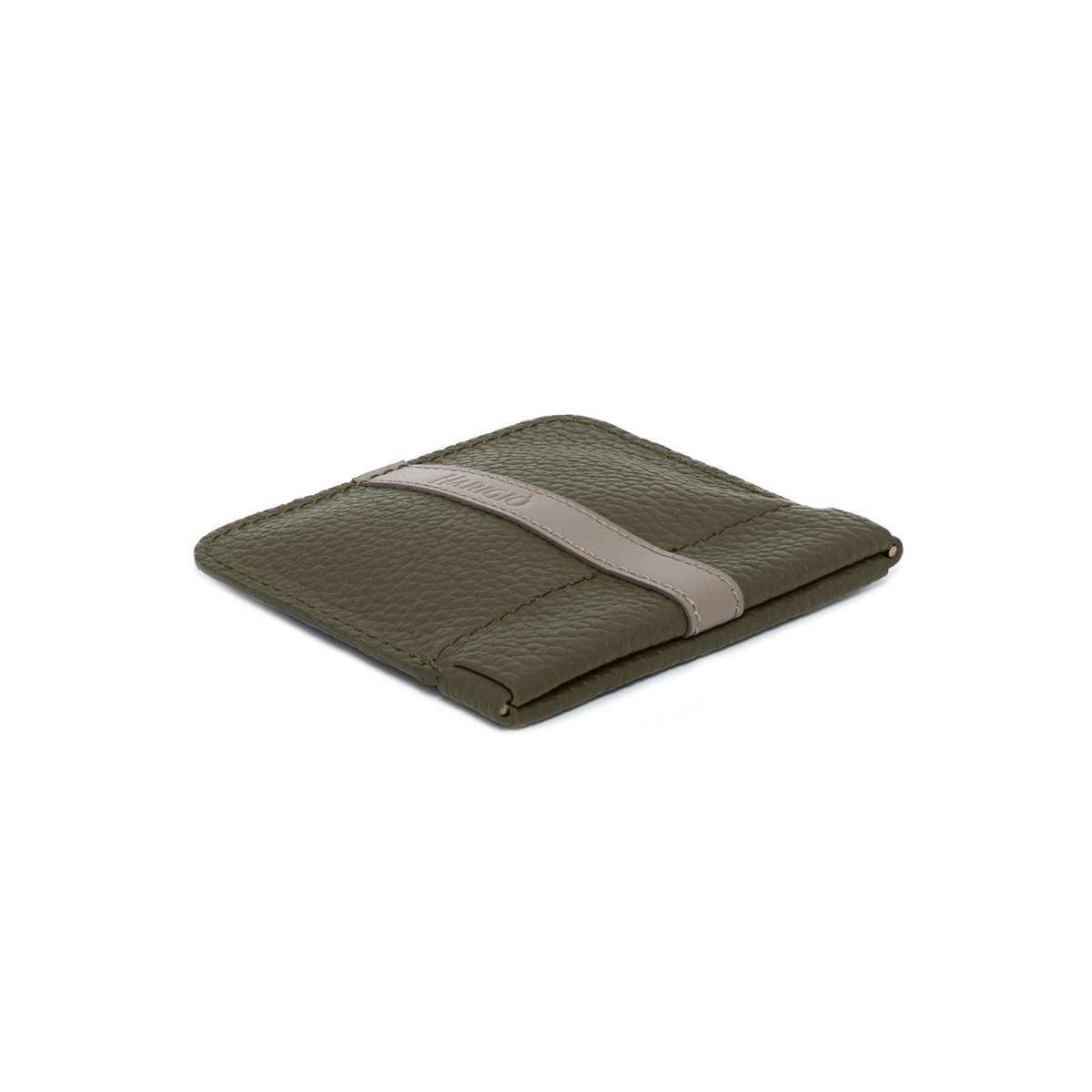 Portamonete con chiusura a molla in vera pelle, borsello verde beige