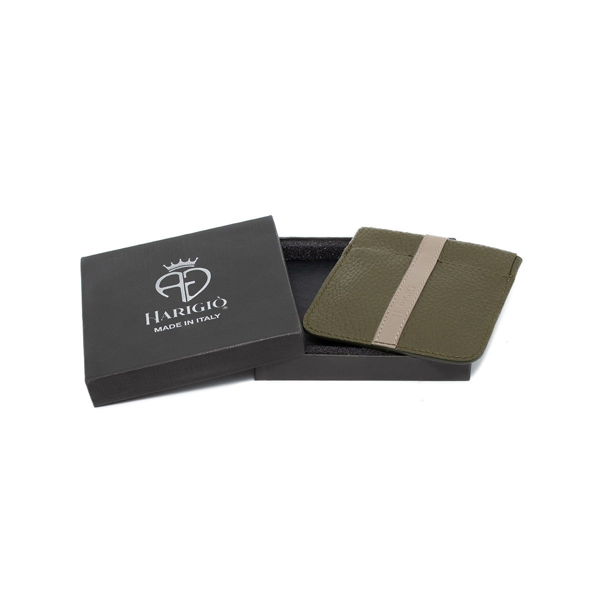 Portamonete con chiusura a molla in vera pelle, borsello verde beige