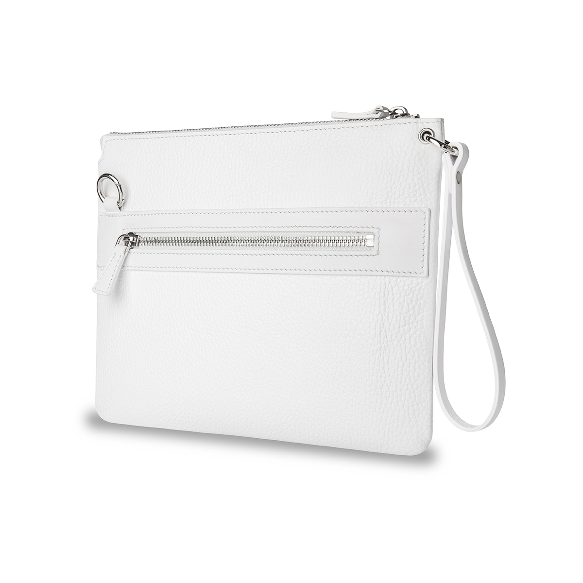 Pochette bianca da donna in vera pelle, tracolla e manico removibile