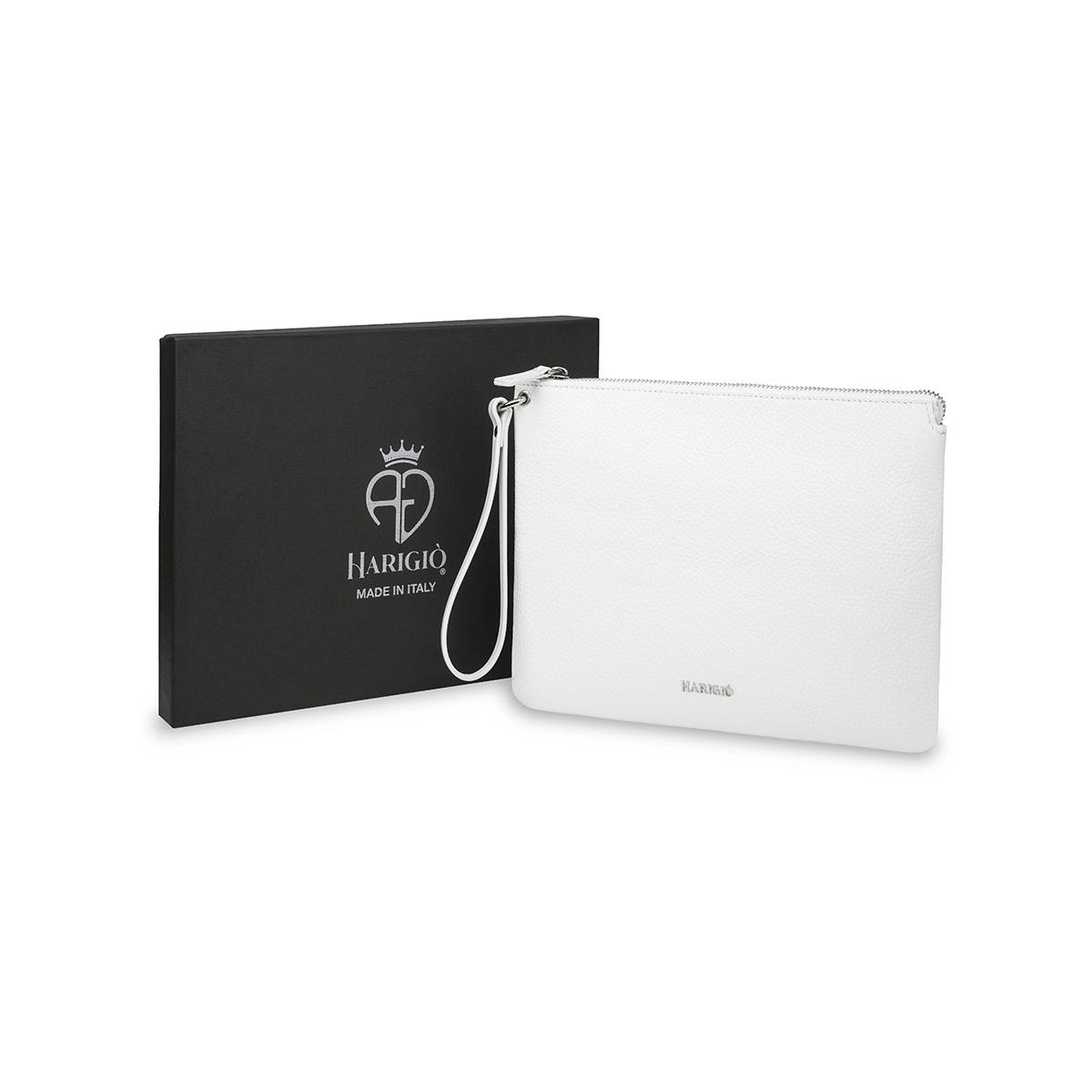 Pochette bianca da donna in vera pelle, tracolla e manico removibile