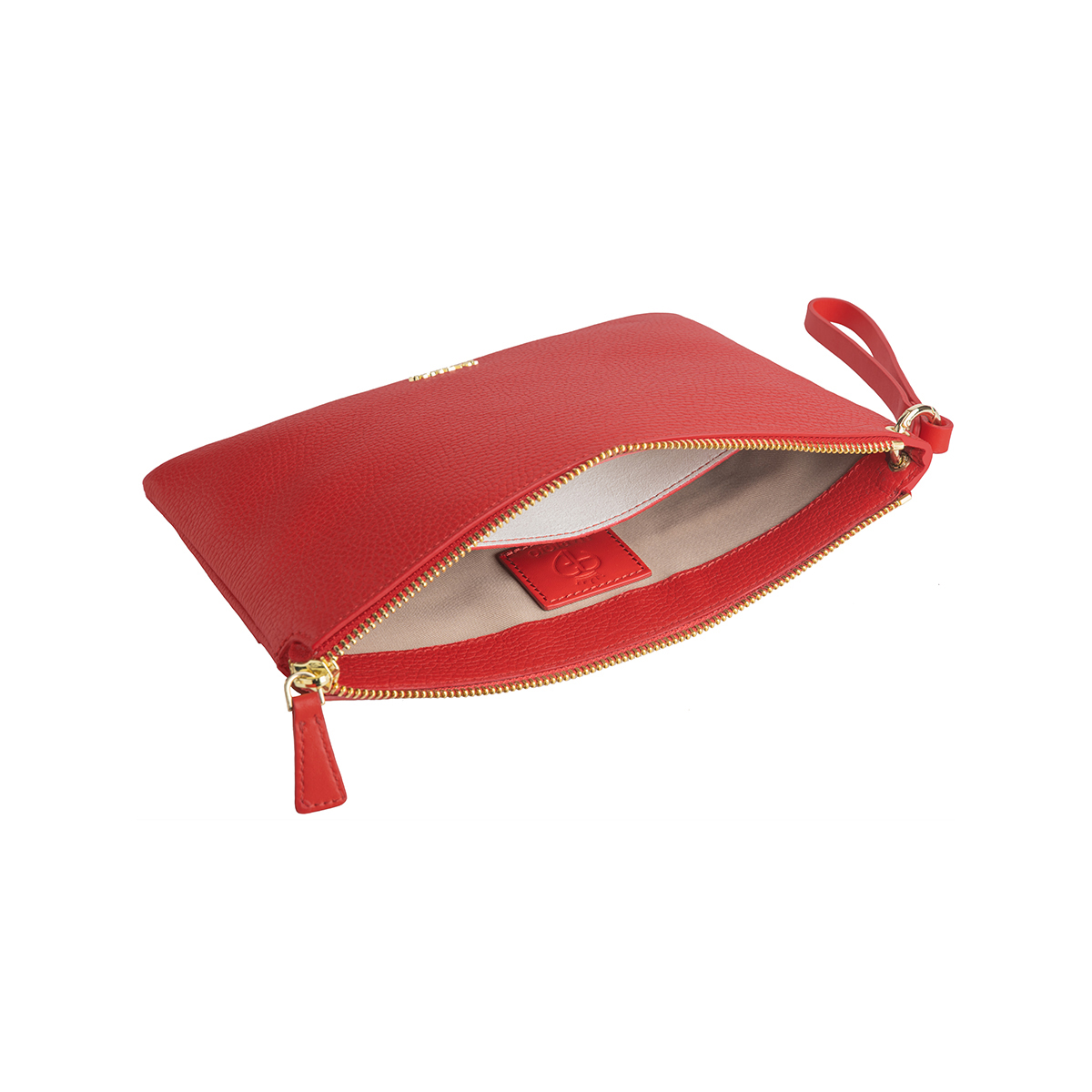 Pochette in vera pelle da donna rossa, con tracolla e manico a mano